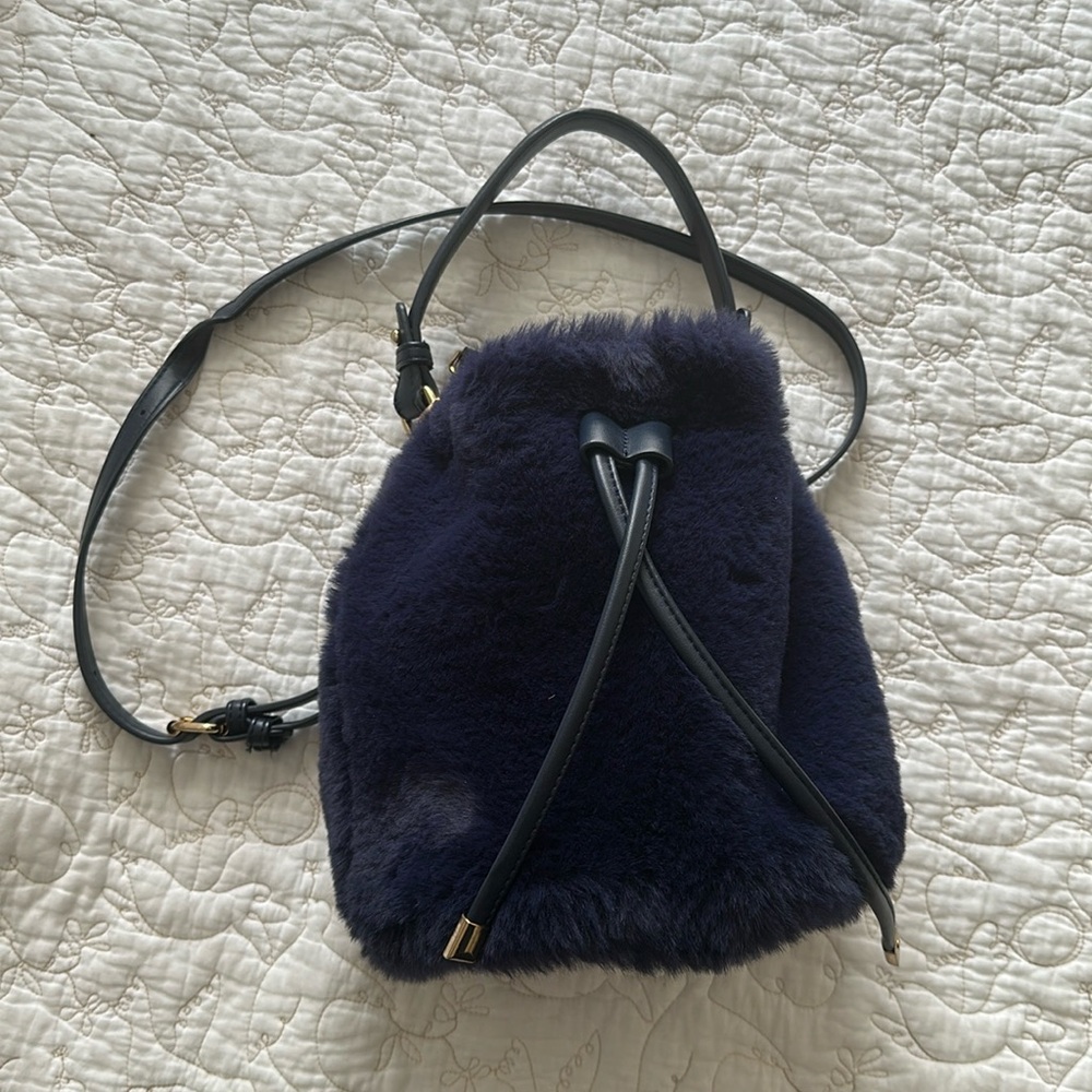 Royal Blue Faux Fur Bucket Bag with removable shoulder strap